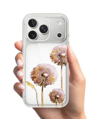 Etui do iPhone 17 Pro Max przeźroczyste, silikonowe Flexi, Kwiaty, fioletowe dmuchawce
