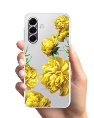 Etui do Samsung Galaxy A57 przeźroczyste, silikonowe Flexi, żółte piwonie