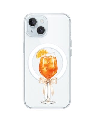 Etui do iPhone 15 Plus z MagSafe przeźroczyste, silikonowe Flexi, Paradise, Aperol Spritz