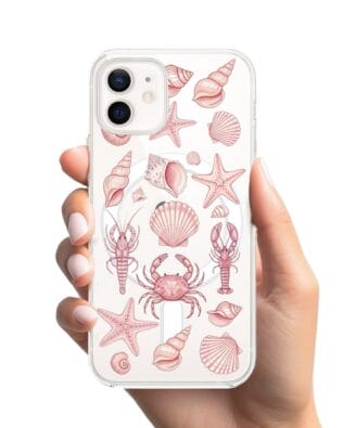 Etui do iPhone 12 Mini z MagSafe przeźroczyste, silikonowe Flexi, Summer Patterns, krewetkowy róż