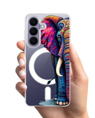 Etui do Samsung Galaxy S26 z MagSafe przeźroczyste, silikonowe Flexi, Dzika Mandala, Słoń