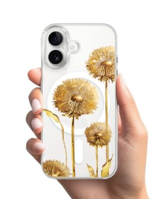 Etui do iPhone 16 Plus z MagSafe przeźroczyste, silikonowe Flexi, Kwiaty, złote dmuchawce