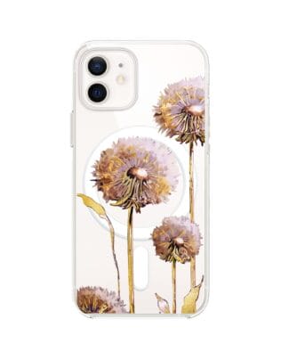 Etui do iPhone 12 Mini z MagSafe przeźroczyste, silikonowe Flexi, Kwiaty, fioletowe dmuchawce
