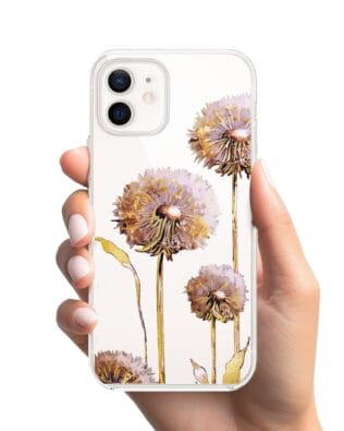 Etui do iPhone 12 Mini przeźroczyste, silikonowe Flexi, Kwiaty, fioletowe dmuchawce