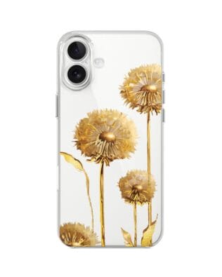 Etui do iPhone 17 przeźroczyste, silikonowe Flexi, Kwiaty, złote dmuchawce