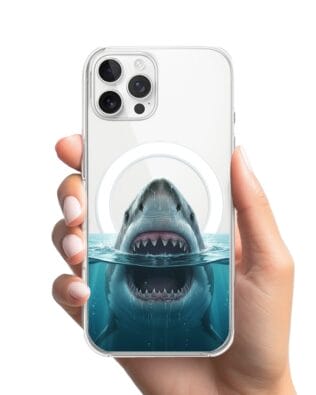 Etui do iPhone 12 Pro Max z MagSafe przeźroczyste, silikonowe Flexi, Paradise, żarłacz biały