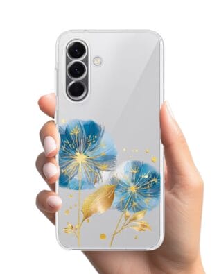Etui do Samsung Galaxy A57 przeźroczyste, silikonowe Flexi, Kwiaty, niebieskie dmuchawce