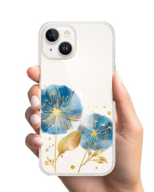 Etui do iPhone 14 Plus przeźroczyste, silikonowe Flexi, Kwiaty, niebieskie dmuchawce