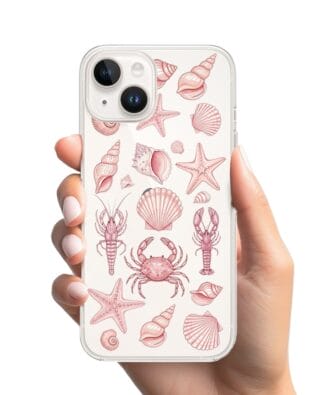 Etui do iPhone 14 przeźroczyste, silikonowe Flexi, Summer Patterns, krewetkowy róż