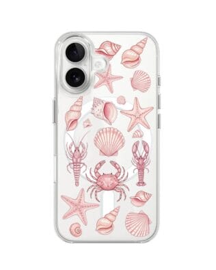 Etui do iPhone 16 Plus z MagSafe przeźroczyste, silikonowe Flexi, Summer Patterns, krewetkowy róż