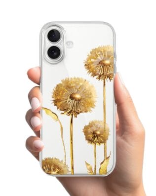 Etui do iPhone 17 przeźroczyste, silikonowe Flexi, Kwiaty, złote dmuchawce