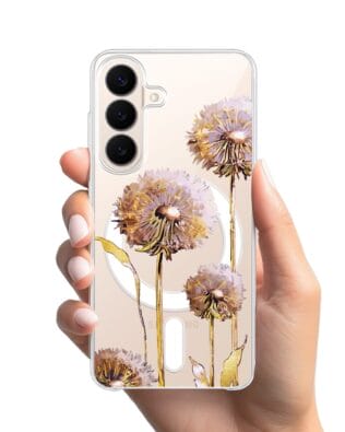 Etui do Samsung Galaxy S26 Plus z MagSafe przeźroczyste, silikonowe Flexi, Kwiaty, fioletowe dmuchawce