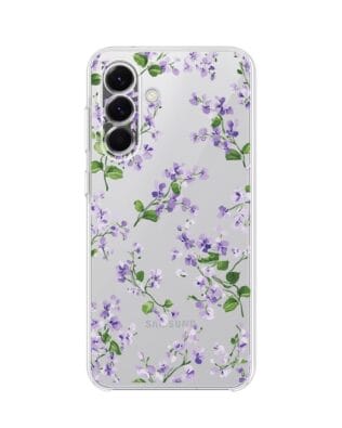 Etui do Samsung Galaxy A57 przeźroczyste, silikonowe Flexi, Fioletowe Bratki