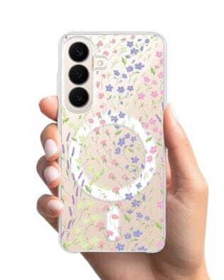 Etui do Samsung Galaxy S26 Plus z MagSafe przeźroczyste, silikonowe Flexi, kwiaty polne