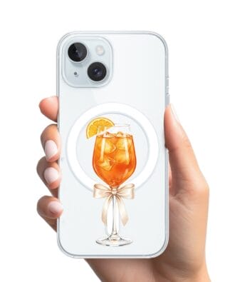 Etui do iPhone 15 Plus z MagSafe przeźroczyste, silikonowe Flexi, Paradise, Aperol Spritz