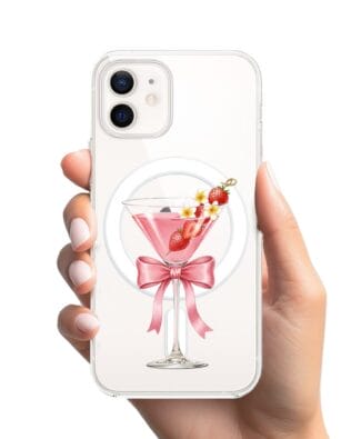 Etui do iPhone 12 Mini z MagSafe przeźroczyste, silikonowe Flexi, Paradise, Strawberry Martini