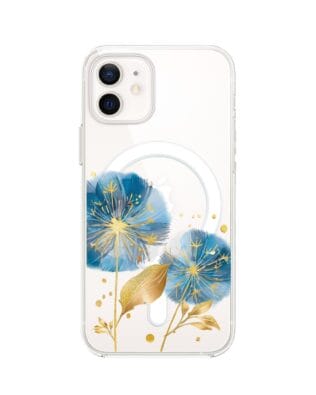 Etui do iPhone 12 Mini z MagSafe przeźroczyste, silikonowe Flexi, Kwiaty, niebieskie dmuchawce