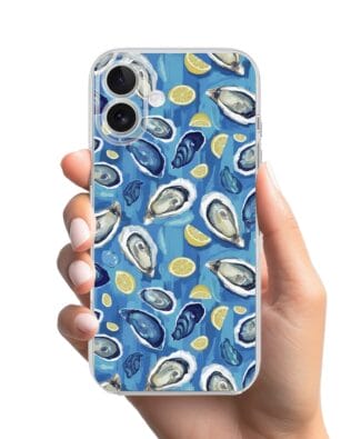 Etui do iPhone 16 Plus przeźroczyste, silikonowe Flexi, Summer Patterns, ostrygi z cytrynką