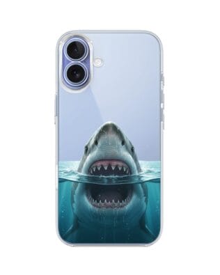Etui do iPhone 17 przeźroczyste, silikonowe Flexi, Paradise, żarłacz biały