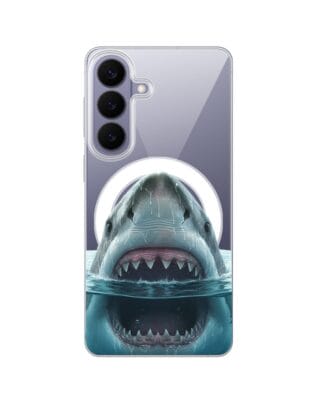 Etui do Samsung Galaxy S26 Plus z MagSafe przeźroczyste, silikonowe Flexi, Paradise, żarłacz biały