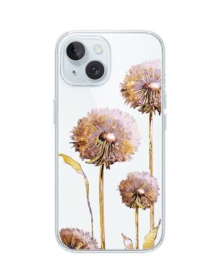 Etui do iPhone 15 Plus przeźroczyste, silikonowe Flexi, Kwiaty, fioletowe dmuchawce