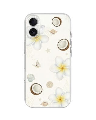 Etui do iPhone 16 Plus przeźroczyste, silikonowe Flexi, Summer Patterns, hawajskie kokosy