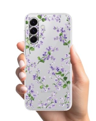 Etui do Samsung Galaxy A57 przeźroczyste, silikonowe Flexi, Fioletowe Bratki