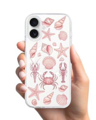 Etui do iPhone 16 z MagSafe przeźroczyste, silikonowe Flexi, Summer Patterns, krewetkowy róż