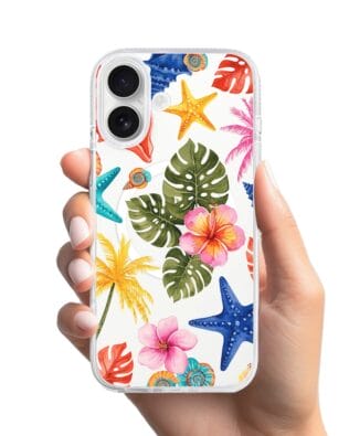 Etui do iPhone 16 z MagSafe przeźroczyste, silikonowe Flexi, Summer Patterns, tropikalny wzór