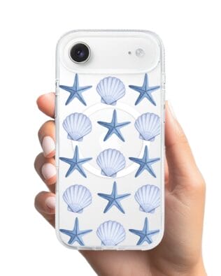 Etui do iPhone Air z MagSafe przeźroczyste, silikonowe Flexi, Summer Patterns, niebieskie rozgwiazdy