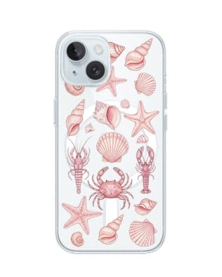 Etui do iPhone 15 Plus z MagSafe przeźroczyste, silikonowe Flexi, Summer Patterns, krewetkowy róż