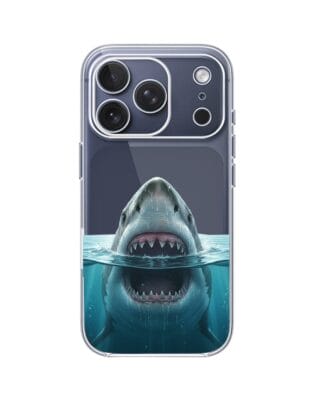Etui do iPhone 17 Pro przeźroczyste, silikonowe Flexi, Paradise, żarłacz biały
