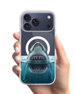 Etui do iPhone 17 Pro Max z MagSafe przeźroczyste, silikonowe Flexi, Paradise, żarłacz biały