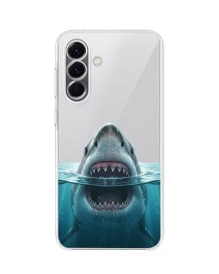 Etui do Samsung Galaxy A57 przeźroczyste, silikonowe Flexi, Paradise, żarłacz biały