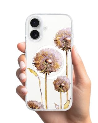 Etui do iPhone 16 z MagSafe przeźroczyste, silikonowe Flexi, Kwiaty, fioletowe dmuchawce