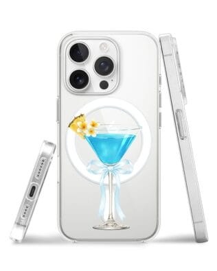 Etui do iPhone 15 Pro z MagSafe przeźroczyste, silikonowe Flexi, Paradise, Blue Hawaii