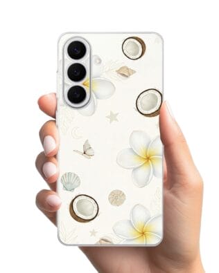 Etui do Samsung Galaxy S26 przeźroczyste, silikonowe Flexi, Summer Patterns, hawajskie kokosy
