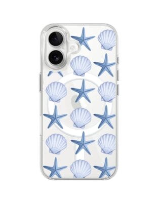 Etui do iPhone 16 Plus z MagSafe przeźroczyste, silikonowe Flexi, Summer Patterns, niebieskie rozgwiazdy