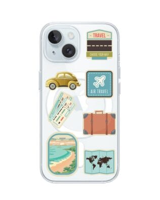 Etui do iPhone 15 Plus z MagSafe przeźroczyste, silikonowe Flexi, pocztowe znaczki