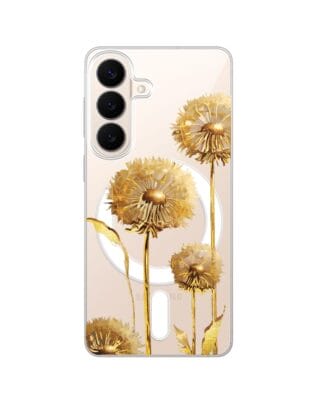 Etui do Samsung Galaxy S26 z MagSafe przeźroczyste, silikonowe Flexi, Kwiaty, złote dmuchawce