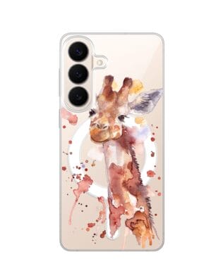 Etui do Samsung Galaxy S26 z MagSafe przeźroczyste, silikonowe Flexi, Akwarelowe Zoo, Żyrafa