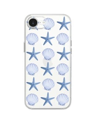 Etui do iPhone 17e przeźroczyste, silikonowe Flexi, Summer Patterns, niebieskie rozgwiazdy