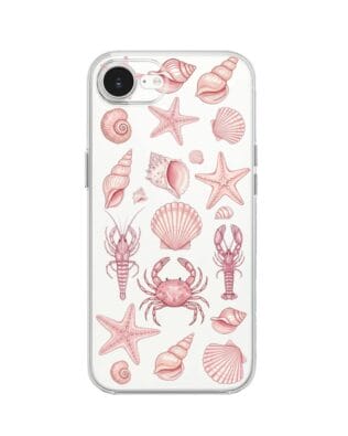 Etui do iPhone 17e przeźroczyste, silikonowe Flexi, Summer Patterns, krewetkowy róż