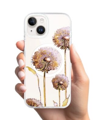 Etui do iPhone 14 z MagSafe przeźroczyste, silikonowe Flexi, Kwiaty, fioletowe dmuchawce