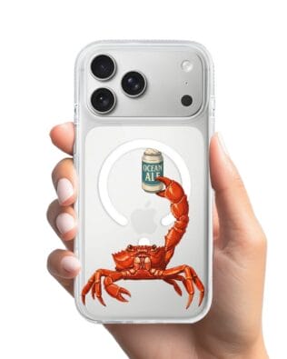 Etui do iPhone 17 Pro Max z MagSafe przeźroczyste, silikonowe Flexi, Paradise, krab z piwem