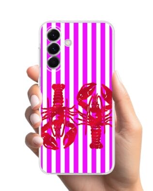 Etui do Samsung Galaxy A57 przeźroczyste, silikonowe Flexi, kraby z różowymi paskami