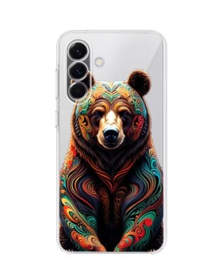 Etui do Samsung Galaxy A57 przeźroczyste, silikonowe Flexi, Dzika Mandala, Niedźwiedź