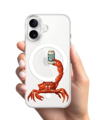 Etui do iPhone 16 Plus z MagSafe przeźroczyste, silikonowe Flexi, Paradise, krab z piwem