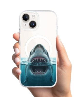 Etui do iPhone 13 z MagSafe przeźroczyste, silikonowe Flexi, Paradise, żarłacz biały