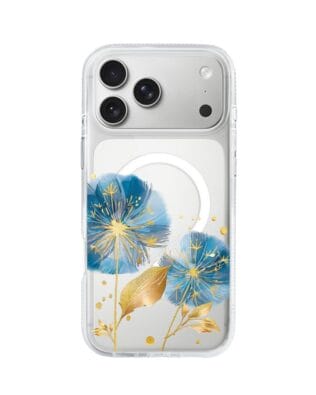 Etui do iPhone 17 Pro Max z MagSafe przeźroczyste, silikonowe Flexi, Kwiaty, niebieskie dmuchawce